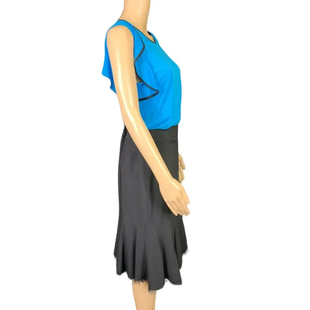 T Tahari Womens Midi Skirt Bramble Ruffle Hem Tulle Trim Career Black Size 4